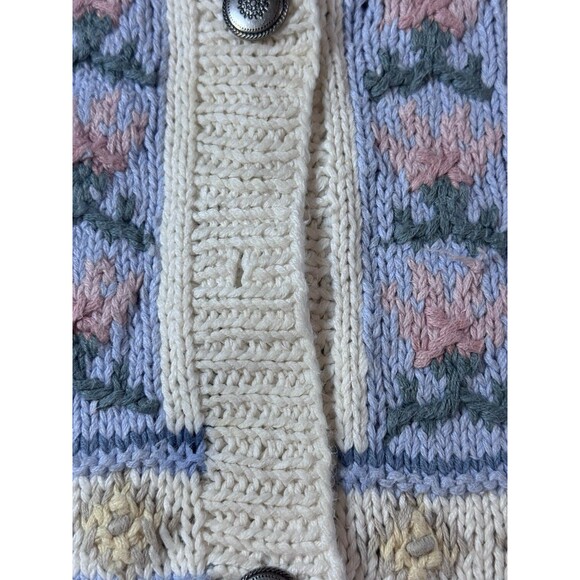 Vintage First Concepts Women’s Hand Knit Cardigan Sweater Pastel Floral Small - Picture 8 of 9
